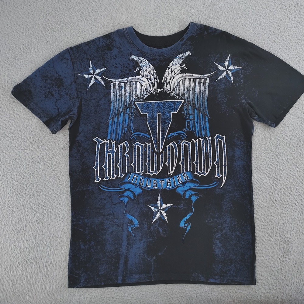 Throwdown Industries Shirt Mens XL Black Blue Graphic Eagle MMA Tee USA Cotton